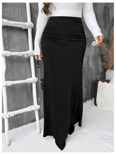 Women's Plus Size Fishtail Knitted Skirt High Waisted Ruched Long Skirts3