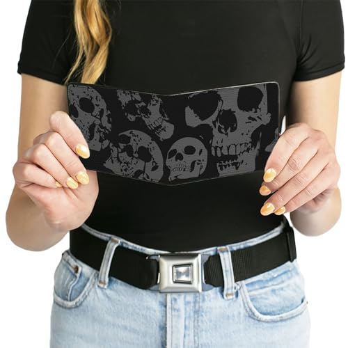 Image of Buckle-Down Men's Buckle-down Pu Bifold Bi Fold Wallet, Mutlicolor Black skull, 4.0 x 3.5 US
