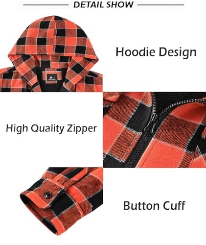 Image of SCODI Mens Flannel Hooded Jacket Fleece Sherpa Lined Zip Up Plaid Hoodies