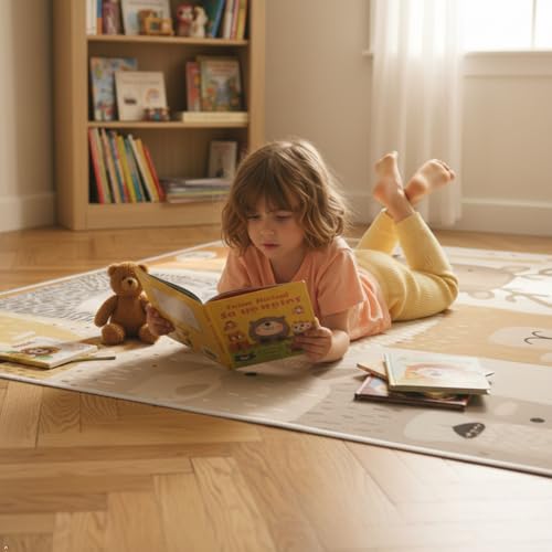 Tapete infantil con diseño de animales 5x7 ft beige miniatura 4