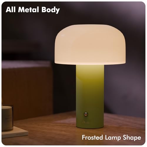 Image of Dome Table Lamp for Bedroom, Study Table & Living Room | Small Metallic Finish Night Lamp with Frosted Diffuser | Bedside Lamp, Desk Light & Home Decor Gift for Women (Green, Dome)