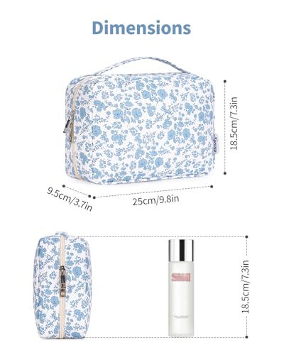 Image of Narwey Small Hanging Travel Toiletry Bag for Women, Travel Bag for Toiletries, Makeup Bag Organizer Cosmetic Bags Make Up Bags for Girls, Y-Little Blue Flower