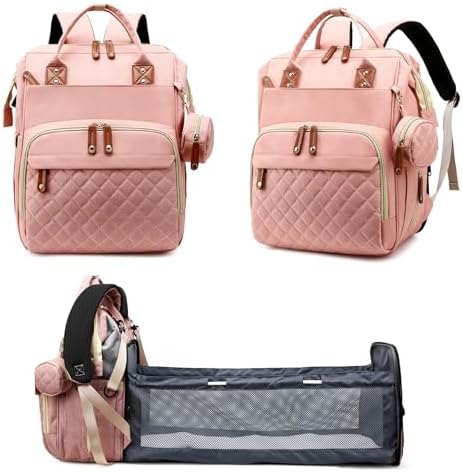 Fexkean Wickeltasche Rucksack Baby Wickelrucksäcke mit Großer Kapazität Tragbare Reisewindeltasche mit faltbarem Kinderbett mit Multifunktions Babytaschen und mobiler Wickelauflage