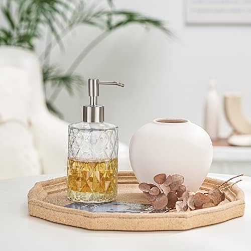 12 Oz Glass Soap Dispenser with 304 Stainless Steel Pump,Refillable Hand Soap Dispenser for Bathroom Kitchen Countertop