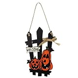 Etiqueta de madera para Halloween, truco o etiqueta de calabaza de bruja, placa de puerta de bienvenida de Halloween, decoración elegante para el hogar, C, Talla única