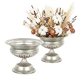 WORTH Small Urn Vases for Centerpieces Set of 2, Classic Metal Trumpet Flower Pots for Table, Bowl Vase for Wedding Party Event Home Deco (Silver, 7.8