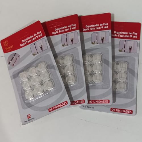 Organizador de Cabos e Fios Kit com 36 Peças Unidades Clipes 13 mm Autoadesivos Fita Dupla Face Pass