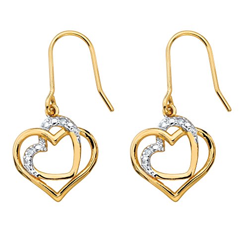 White Diamond Accent 14k Gold-Plated Pave-Style Intertwined Heart Drop Earrings