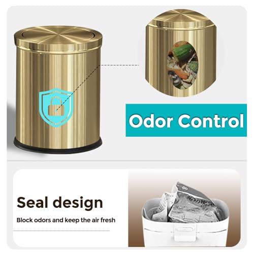 Image of 4 Gallon Gold Bathroom Trash Can with Lid, Metal Brushed Waste Basket, Modern Garbage Can for Bedroom Powder Room Hotel Living Room Office Home (Gold)