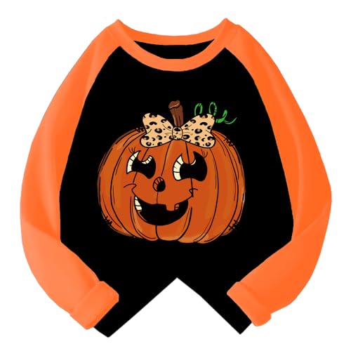 Kids Halloween Shirt Boys Girls Pumpkin Ghost Halloween Graphic Tees Raglan Toddler Long Sleeve T-Shirt Tops