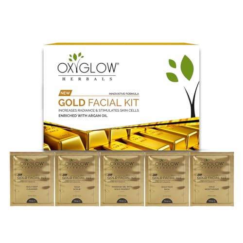 Image of OxyGlow Hebals Gold Facial Kit 260g | Increase Radiance & Stimulate Skin Cell | Enriched wih Argan Oil | For All Skin Types | For Women