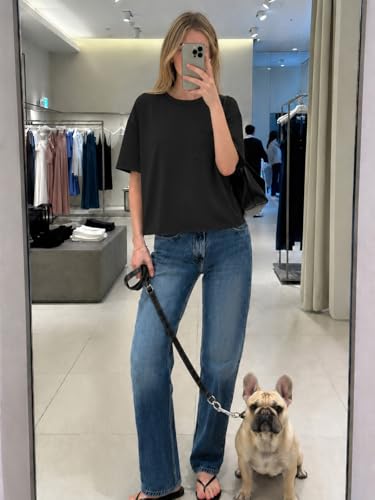 Image of ATHMILE Womens Crop Tops Workout Shirts Gym Oversized Spring Summer Basic Tees Short Sleeve Casual Loose Drop Shoulder 2026