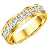 SweetJew Mens Moissanite Wedding Band Silver Rings For Men 14K Yellow Gold Plated 1ct D Color VVS1 Clarity Brilliant Lab Created Stone 9 Round Cut Engagement Rings For Him Size 12