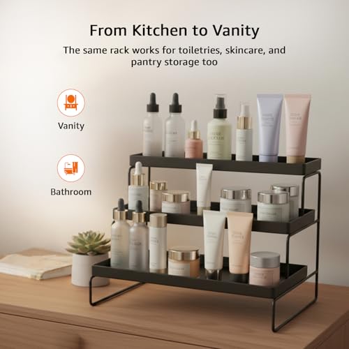 Image of amazon basics 3-Tier Kitchen Spice Rack Organizer | Rust-Free Iron Multi-Purpose Storage Shelf | 31 L x 30 W x 13 H cm