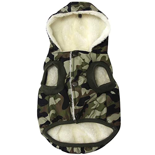 Fleece-Lined Dog Hoodie Jacket Coat with Hooded Design (XL) Green Camo