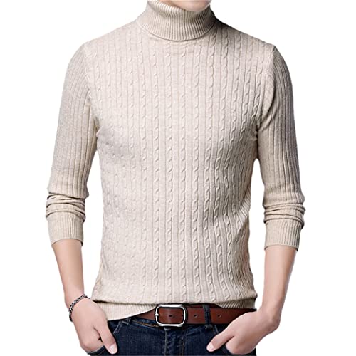 Pull col roulé homme beige jacquard pour les sorties décontractées en hiver