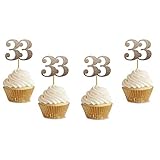 Glitter Rose Gold Number"33" Cupcake Toppers 33rd Birthday Party Anniversary Party Cupcake Toppers,