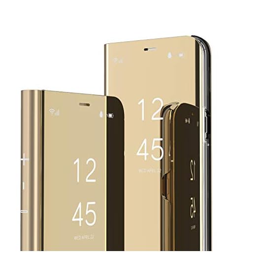 QIVSTAR Capa para Xiaomi Poco X4 PRO 5G Cool Style Clear View Window Galvanizado Suporte à prova de arranhões Capa flip fina para Xiaomi Poco X4 PRO 5G PU Espelho: Golden QH