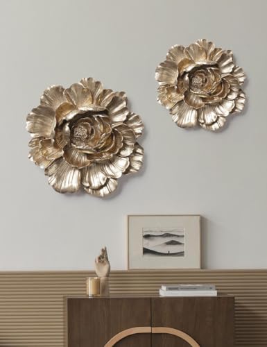 HAUCOZE Flower Wall Decor Flower Gifts Figurine Home Arts Sculpture Polyresin Gold 12.2inch - Image 5