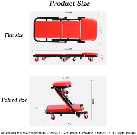 2-in-1 Red Automotive Creeper & Air Seat - Foldable Garage Tool for Auto Repair, Comfortable Rolling Mechanism, Space-Saving Design for Easy Storage