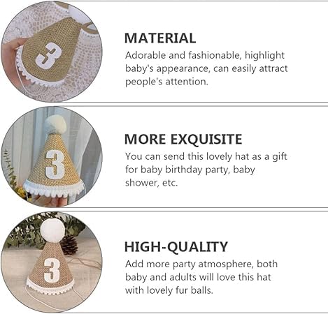 Image of BabyMoon 3 Year Birthday Cone Cap | Cake Smash | Baby Photography Cap | Brown