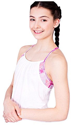 Lululemon Ivivva White/Pink Fireworks Double Dutch Tank Build in Bra in Place Size