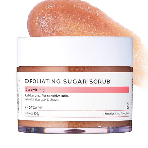 Exfoliating Sugar Scrub-For Bikini Intimate Area, Sensitive Skin, Prevent Ingrown Hair and Razor Bumps After Brazilian Wax And Bikini Shave, Strawberry/8.81oz