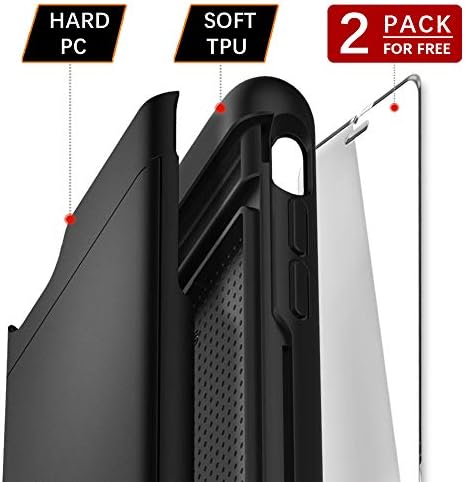 iPhone 7P/ 8P Plus Case with Card Holder and[ Screen Protector Tempered Glass x2Pack] SUPBEC i Phone 7 plus / 8 plus Wallet Case Cover with Shockproof Silicone TPU + Anti-Scratch Hard PC (Black)