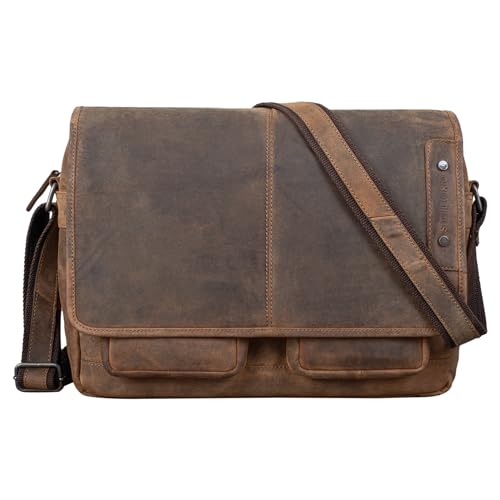 STILORD Curtis Umhängetasche Leder als Messenger Bag oder Aktentasche Vintage Laptoptasche 15,6 Zoll Schultertasche Büchertasche Echtleder Farbe:Calais - braun