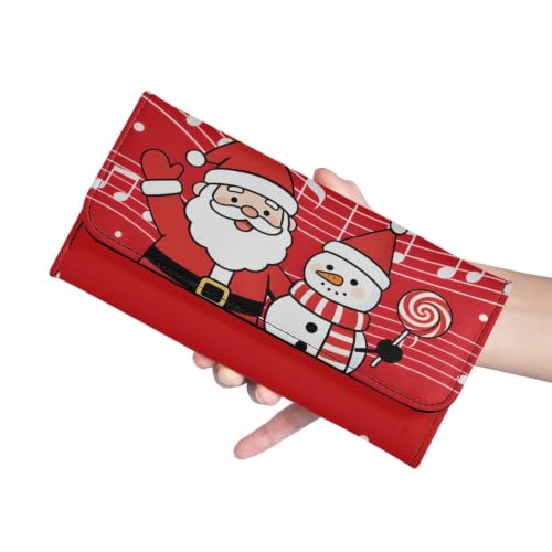 Image of AFPANQZ Womens Leather Wallets Big Capacity Card Holder Zipper Travel Purse | Santa Claus Snowman Print Phone Holder Coin Zip Pocket Multi Cards