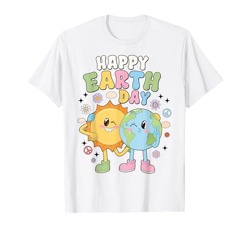 Happy Earth Day Kids Cute Earth with Floral Earth Day 2026 T-Shirt