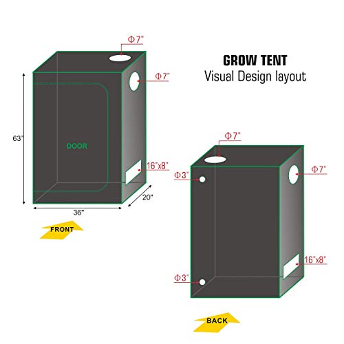 Hydro Plus Grow Tent Kit Complete 36''X20''X63'' Growing Room+Ufo Led Grow Lights 100W+4'' Inline Fan Filter Combo+Hygrometer+Timer+Shear+Plant Trellis Netting+Light Hanger #TOP4