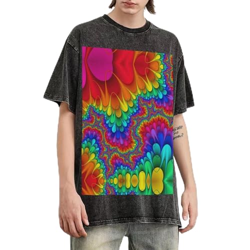 T-shirt surdimensionné arc-en-ciel en coton lourd vintage imprimé rouge coupe ample unisexe