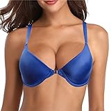 BURUVO Sujetador de Mujer con Anillo de Acero Cierre Frontal Camiseta sin Acolchado Talla de Sujetador Grande Blue 95A
