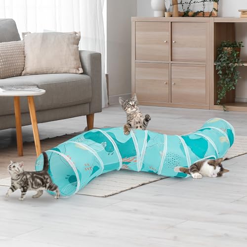 Glittme Cat Tunnel, Cat Tunnels para Gatos de Interior, S-Shape Peekaboo Cat Cave com Brinquedos par
