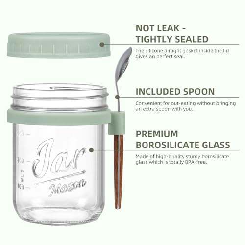 6 Pack Overnight Oats Containers with Lids and Spoons, 16 oz Glass Mason Overnight Oats Jars, Large Capacity Airtight Jars for Milk, Cereal, Fruit by LANDNEOO - Image 3
