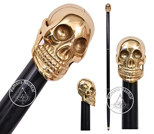 Aysha Full Brass Head Skull Design Cane Black Wooden Stick Vintage Gift for Men Gift