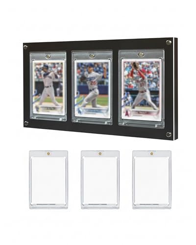Image of Acrylic Trading Card Frames, Trading Card Display Frame for 3 Cards, Suitable for Wall and Desktop, Baseball Card Display Case with UV Protection for Cards, with 3 35pt Magnetic Card Holders.