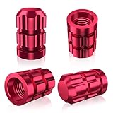 QUARKACE Tire Valve Stem Caps 4 Pack - Rustprood & Fade Resistant Metal Tire caps, Universal Fit for Cars/Trucks/Motorcycles/Bikes (Red)