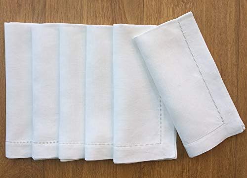 White Linen Hem Stitch Dinner Napkins - Set of 6 20"x20"-Ladder hemstitch 100% Linen Cloth Napkins
