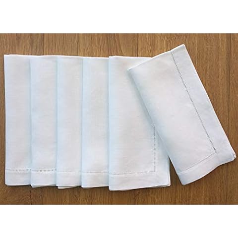 White Linen Hem Stitch Dinner Napkins - Set of 6 20"x20"-Ladder hemstitch 100% Linen Cloth Napkins Cover