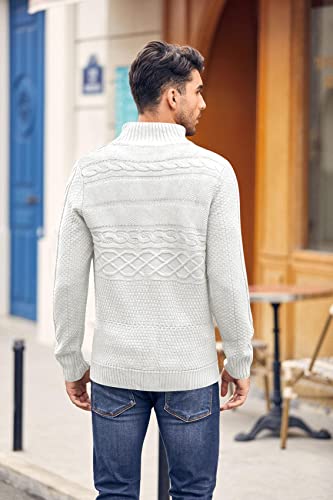 Karlywindow Mens Cable Knitted Cardigan Sweater Turtleneck Long Sleeve Slim Fit Winter Zipper Front Casual Pullover Sweaters4