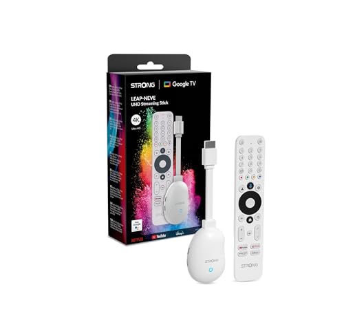 STRONG Leap-Neve Stick De Streaming Google TV 4K UHD con Puerto Ethernet, 2GB RAM + 16GB Almacenamiento, Wi-Fi 6, Android 12, Chromecast Integrado, Asistente De Google, Dolby Atmos Y Dolby Vision