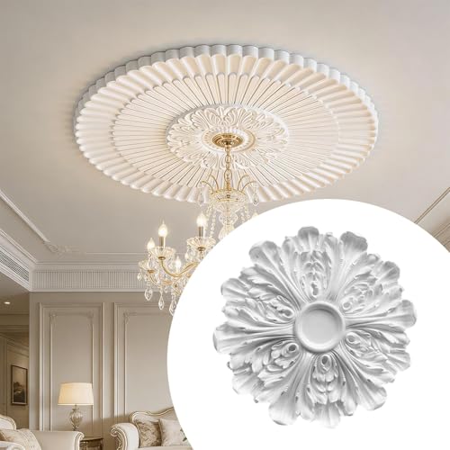 Rosetón de techo circular de 35 cm, placa decorativa ornamental para reformas de interior 6