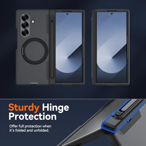 Upgraded 360° Spin Magnetic Invisible Ring Stand for Samsung Galaxy Z Fold 7 Case,[Compatible with MagSafe][S Pen Holder][Hinge Protection][Screen Protector],Shockproof Full Body Phone Cover(Black-1) by muitq - Image 6