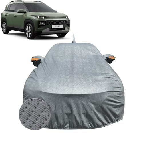Image of Car Cover Compatible For Hyundai Exter (2023-2026)| 100% Waterproof Cover with Antenna & REFLECTIVE Mirror Pockets | Dustproof, Scratchproof, Heatproof Exter Car Cover|Soft Cotton Lining|GREY