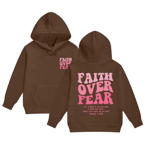 Faith Over Fear Hoodies for Teen Girls Trendy Y2K Cute Long Sleeve Letter Print Hooded Sweatshirts Pullover Tops3