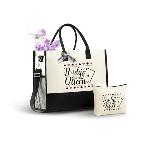 InnoBeta Bridge Players Gifts for Women Canvas Tote Bag, Bridge Players Gifts Tote with Top Zipper Closure and Shoulder Strap for Birthday, Mother's Day, Christmas