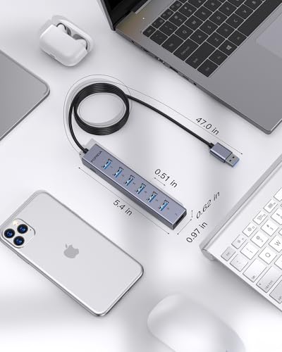 FORIDA Aluminum Alloy 8 Port USB Hub Long Cable USB Splitter with 7-USB3.0 Data Ports and TypeC 5V/3A Power Port Compatible with MacBook, Laptop,Surface Pro, PS5, PC and More - Image 5