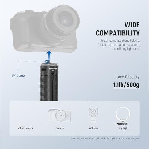 NEEWER Basic Selfie Stick Tripod for DSLR Action Camera Webcam, Mini Vlogging Video Desk Stand Accessories Compatible with GoPro Hero 13 12 Insta360 DJI Osmo Action 5 Pro AKASO EK7000 Brave 4 7, TP46 - image 3